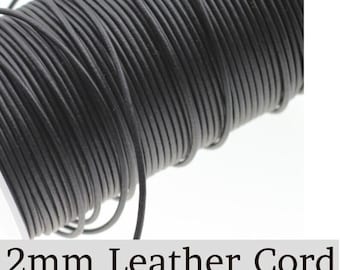 Black Goat Leather Cord: 2mm Round Jewelry Making Lace (1 Meter)