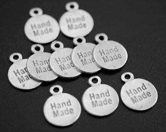 10pcs Antique Silver Plated Handmade Disc Tags with Jump Rings for DIY Jewelry Making - zm88as