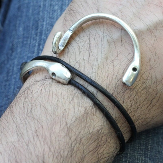 シルバースネークヘッドカフブレスレット留め具：アンティークシルバー