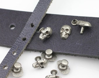 10 Dark Silver Skull Rivet, Skull Rivet for Bracelet, Small Punk Rivet, Leather Wallet, Bag Rivet Ornament, Wholesale Jewelry Supply  zm54ds