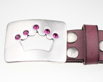 Princess Crown Belt Buckle, Antique Silver, Crystal Snap  display picture 3