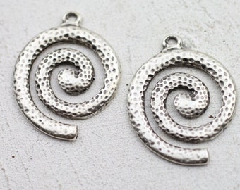 Silver Swirl Spiral Charm: Round Earring Pendant (41x33mm) - zme127