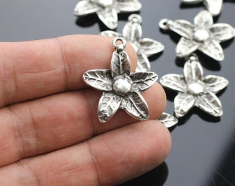 5 colgantes de plata antigua con forma de flor, suministros detallados para joyería floral, componentes botánicos para collares y pendientes DIY - zme128