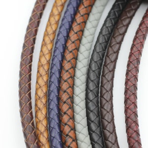 6mm Braided Leather Bolo Cord: Distressed Leather Strap, Bracelet Making (1 m) - LB6 mm rund geflochten