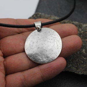 Hammered Silver Round Pendant, Large Disc Pendant, Textured Silver Charm,Medallion Pendant, Hammered Disc Charm, Round Silver Pendant PZM270