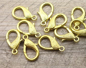 5pcs Gold Plated Ornate Lobster Clasps: Jumbo Jewelry Claw, 29x15mm - ZM758