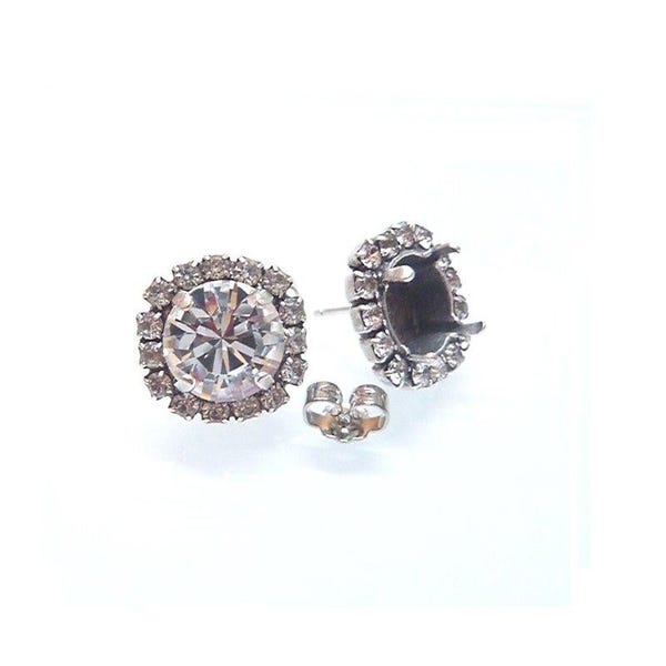 8mm Rivoli Crystal Stud Earring Settings: DIY Jewelry Supplies - F157s