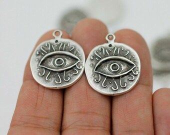 5pcs Antique Silver Evil Eye Charms, Vintage Nazar Eye Pendants, Protection Symbol Charms, Jewelry Making Supplies - zm704as