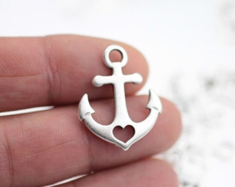 10pcs Sterling Silver Plated Anchor Charms: Faith Hope Love Pendants - zm514as