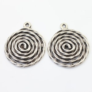1 Antique Silver Spiral Charms, Silver Spiral Pendant, Round Charm Pendant, Silver Spiral Jewelry Supplies, DIY Necklace Materials, ZME177