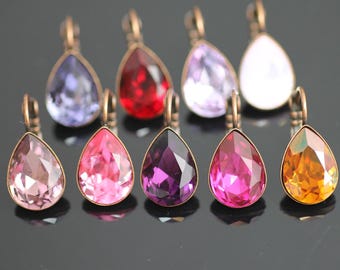 Antike Kupfer Swarovski Kristall Teardrop baumeln Ohrringe - F36-1AC-sw