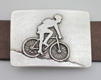 Antique Silver Cyclist Belt Buckle: Pewter Bicycle Rider - GS267as