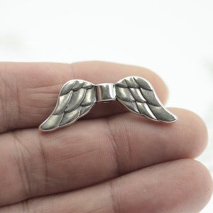 5pcs Silver Wings Pendants Charm, Large Wings Beads, Silver Plated Angel Wings Slider Beads, Necklace and Bracelet Making Material ZM503as