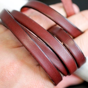 Red Brown Natural Flat Leather Cord,10 mm Flat Leather Cord, for Jewelry Making, Genuine Leather 100 cm (1,10 Yards), Jewelry Supplies