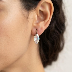 Navette Leverback Earrings with Swarovski Crystals, Antique Bronze Crystal Earrings, Elegant Dangle Jewelry, Gift for Her – F34ab-sw