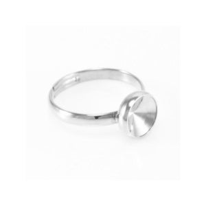 8 mm Ring Setting for Rivoli Swarovski Crystals – Adjustable Bezel Style, No Prongs, Simple Silver Base  FR81