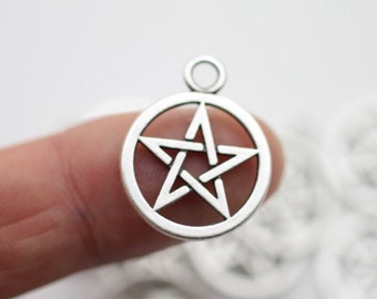 10pcs Pentacle Charms Antique Silver, Wiccan Pagan Pentagram Pendants, Witchcraft Jewelry Supplies, Occult Star Charms - zm782as