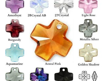 20mm Swarovski Crystal Cross Pendant: Faceted Religious Jewelry Charm - 6866