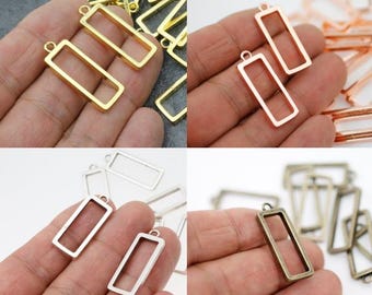 10pcs Antique Copper Rectangle Open Bezel Pendant Resin Frame Cabochon Setting Jewelry Making Supplies - zm1066ac