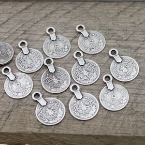10 Round Ottoman Charms, Ottoman Coin Charm Pendants, Silver Coin Earring Charms, Ottoman Coin Jewelry, Charm Findings, Wholesale ZM269as
