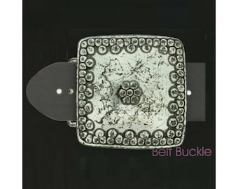 フローラルブロンズベルトバックル：アンティークシルバーメッキ、4cm