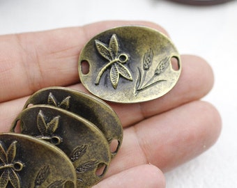 5pcs Antique Bronze Dragonfly Charm Connectors: ZAMAK Jewelry Findings - zm243ab