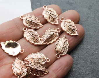 Rose Gold Leaf Charms: Dainty Jewelry Findings, Necklace Bracelet Supplies (25x15 mm) - ZM802