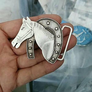 Gesp paardenriem, hoefijzergesp, zilveren gesp in cowboystijl, verstelbare kliksluiting riem, western rodeo-accessoire, GS79