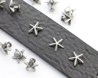 10pcs Star Rivets: Sterling Silver Plated Nail Rivets, Leather Craft - zm51as