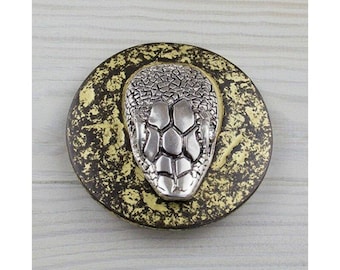 Snake Head Belt Buckle – Antique Brass & Silver Round Gothic Metal Buckle - GS5466