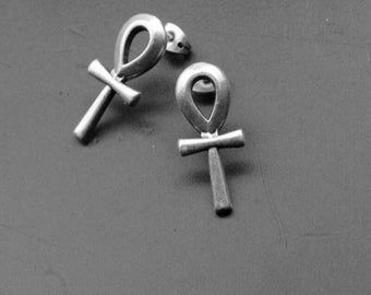 5 Pairs Ankh Stud Earrings Antique Silver Egyptian Cross Earrings Minimal Symbol Jewelry Gift for Women Men - zm949as