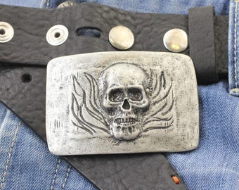 Dark Silver Skull Belt Buckle, Gothic Design Snap Belt - Etsy display picture 3