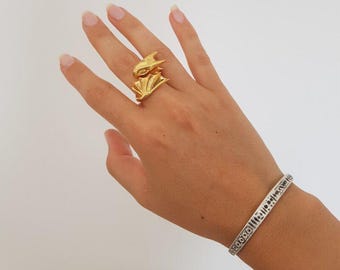 Anillo de Dragón Dorado: Joyería Fantasía Ajustable - R386