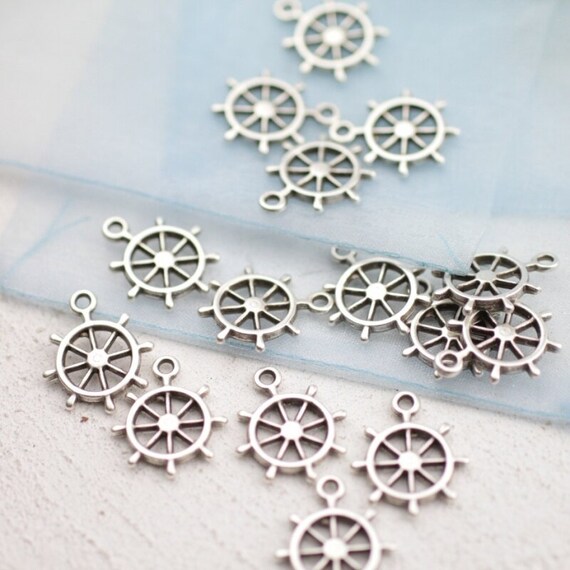 10 Antique Silver Tone Wheel Boat Ship Captain Charm Pendant Travel Nautical Charms Supply Jewelry Making Zm567as Etsy