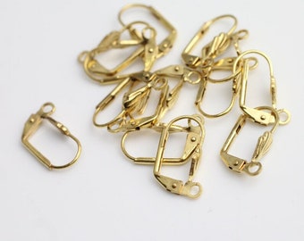 10 ganchos para pendientes de oro con cierre de palanca y detalle de hoja, componentes para pendientes chapados en oro para la fabricación de joyas DIY BC2 - BC2 go