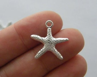 10pcs Small Silver Starfish Charms, Antique Sea Star Pendants for Jewelry Making, Ocean Theme Supplies, Delicate Beach Charms - zm548as
