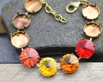 14mm Brass Bracelet Setting: Swarovski Rivoli Crystal Cup Chain - FA3