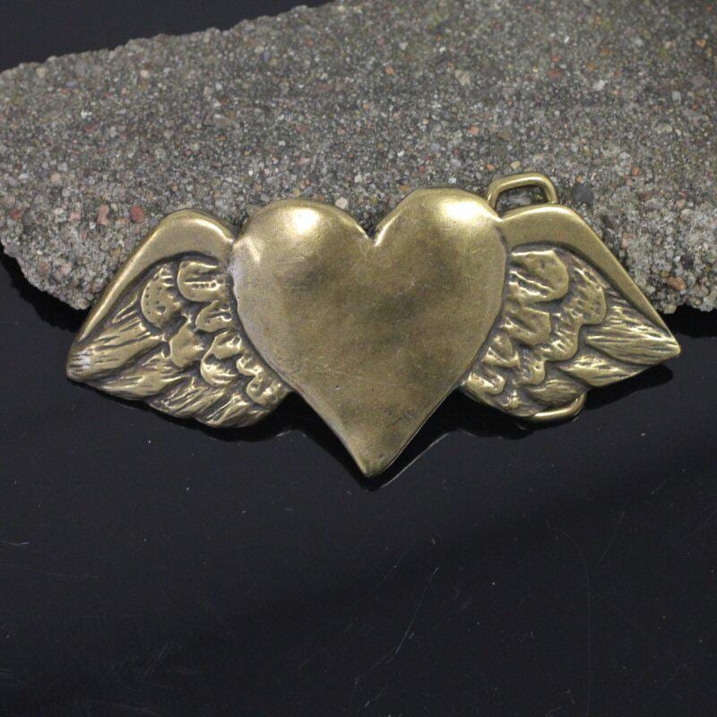 Winged Heart Belt Buckle, Antique Brass Finish, Fits 4cm  display picture 3