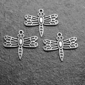 Dragonfly Charms Pendant, Silver Bug Charms, Brass Dragonfly Necklace, Bulk Jewelry Supplies, Charm Findings, Bug Pendant 10Pcs. ZM266as