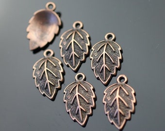 10pcs Antique Copper Leaf Charms: Rustic Jewelry Findings (25x15 mm) - ZM802