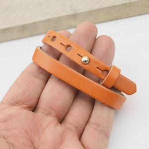 Orange Flat Leather Double Wrap Bracelet, Button Stud Closure, Slider Bead Base, DIY Unisex - LB43-54
