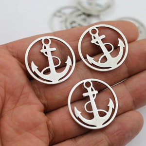 10 Silver Anchor Charms, Round Anchor Pendants, Silver Anchor, Nautical Charms, Anchor Keychain, Wholesale Jewelry Supply, ZM844as