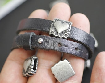 5 cuentas deslizantes de corazón: dijes de zamak para pulseras y colgantes - ZM78