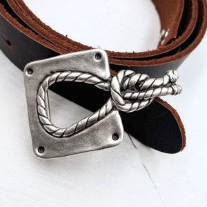 Antique Silver Nautical Knot Belt Buckle, Square Marine Buckle for Leather Snap Belts, Sailor's Knot Belt, Cowboy Rope Belt, GS158
