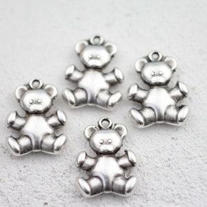 5 pcs Teddy Bear Charms, Antique Silver Animal Charms, Double Sided Bear Charms, Jewelry Making Supplies, Wholesale Charms ZM558