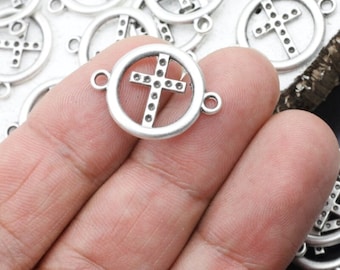 10 Pcs Cross Connector Charms, Antique Silver Tone, Religious Link Pendant For Bracelet Necklace Jewelry Making DIY - zm933as