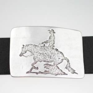 Cowboy Belt Buckle with Horse and Rider, Rectangular Rodeo Style Buckle for Snap Belts, Western Country Adjustable Accessory GS58