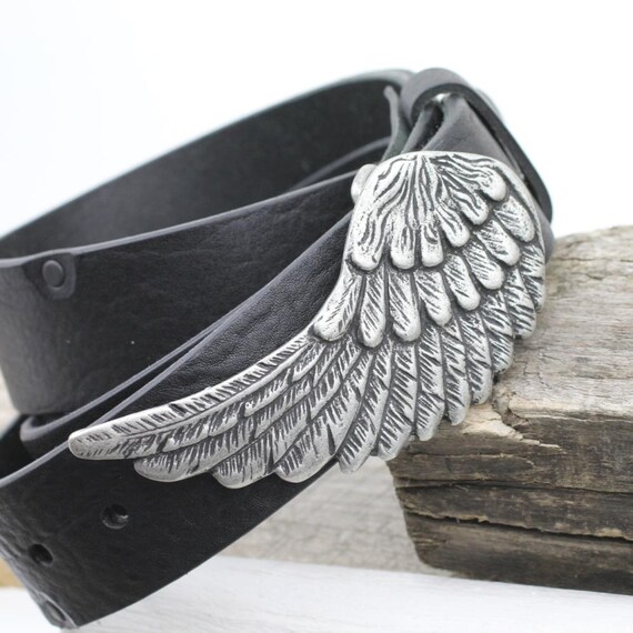 ANGEL WINGS‎ AND CROSS BELT IN BLACK Leather Belt Angel Wings and Cross With Rhinestones  main image 4