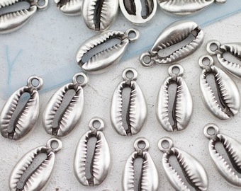 10pcs Silver Cowrie Shell Charms, Ocean Beach Jewelry Pendants, Sea Shell Charms, Bracelet Necklace Making Supplies - zm572as