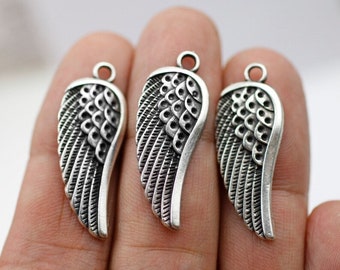 10 Stück Antik Silber Feder Flügel Charms 10 Stück, strukturierte Tribal Flügel Anhänger für Boho Schmuckherstellung Lieferungen Masse - zm331